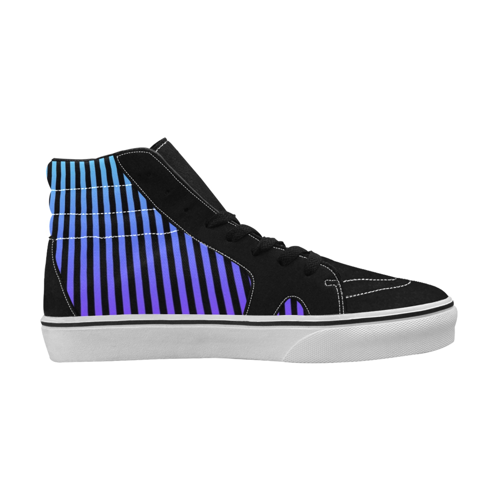 Blue/Purple/Black Ombre Stripes Men's High Top Skateboarding Shoes (Model E001-1)