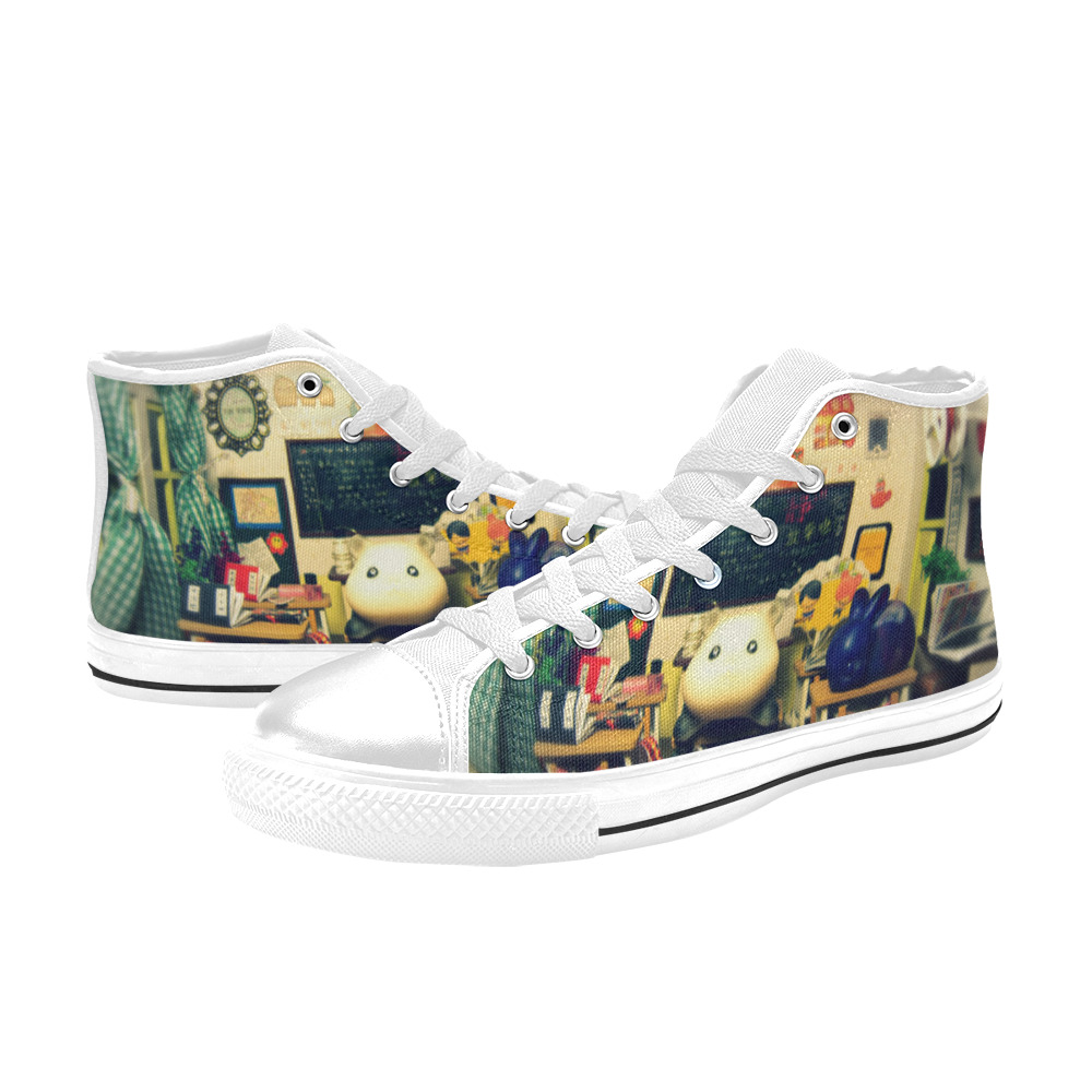 school of pets High Top Canvas Shoes for Kid (Model 017)