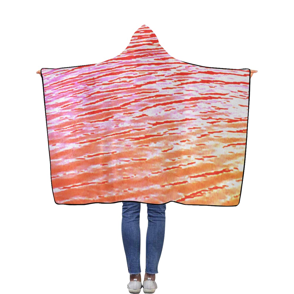 Orange and red water Flannel Hooded Blanket 40''x50''