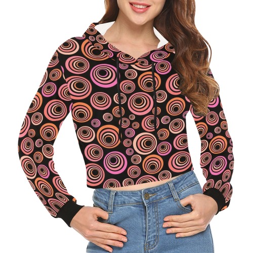 Retro Psychedelic Pretty Orange Pattern All Over Print Crop Hoodie for Women (Model H22)