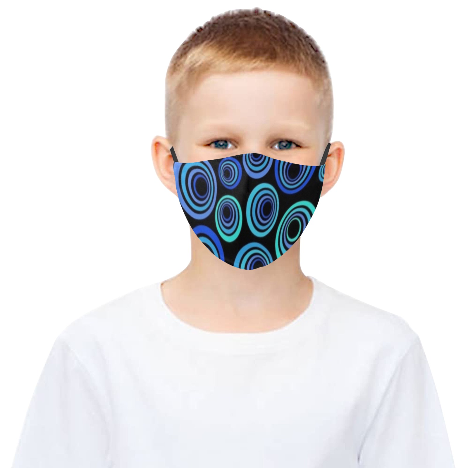 Retro Psychedelic Pretty Blue Pattern 3D Mouth Mask with Drawstring (Pack of 50) (Model M04)