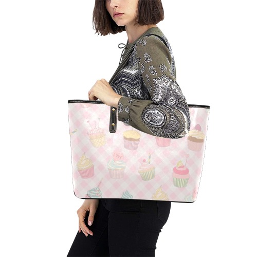 Cupcakes Chic Leather Tote Bag (Model 1709)