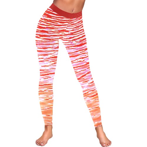 Orange and red water Women's Low Rise Leggings (Invisible Stitch) (Model L05)