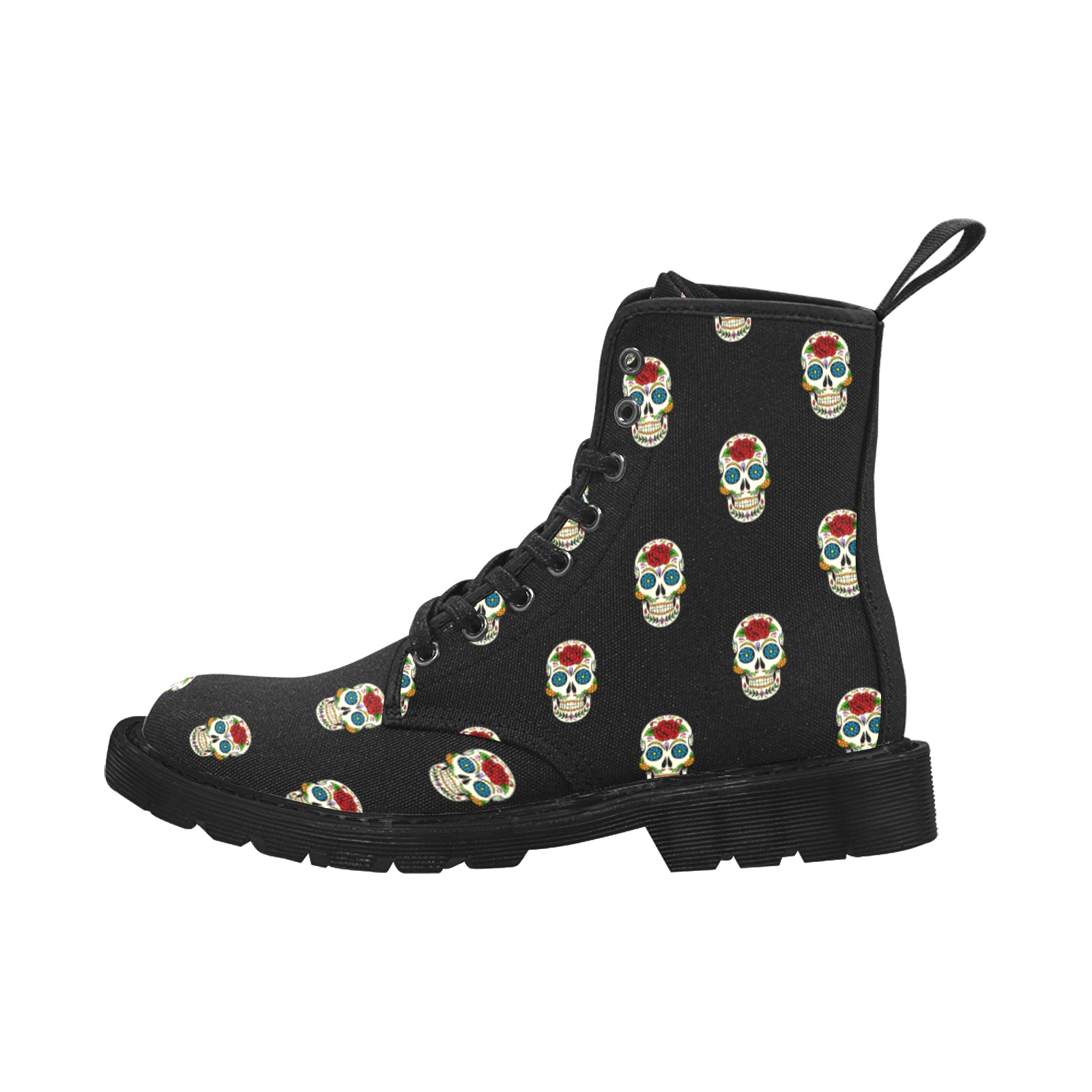 Sugar Skull Martin Boots for Women (Black) (Model 1203H)