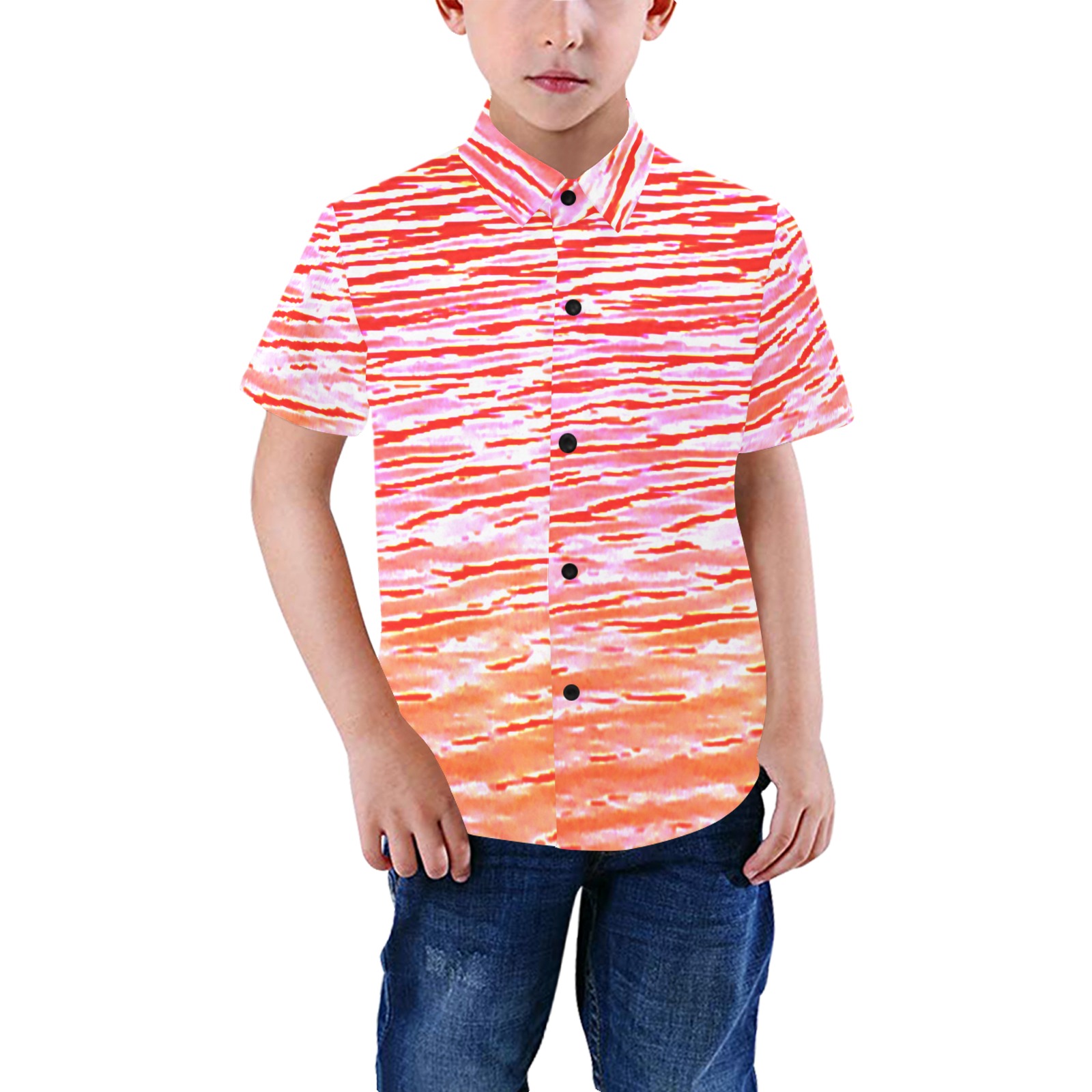 Orange and red water Boys' All Over Print Short Sleeve Shirt (Model T59)