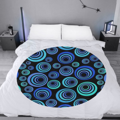Retro Psychedelic Pretty Blue Pattern Circular Ultra-Soft Micro Fleece Blanket 47"