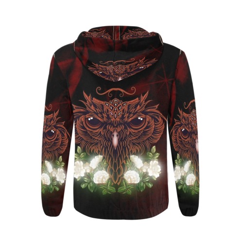 Awesome owl with flowers All Over Print Full Zip Hoodie for Men (Model H14)