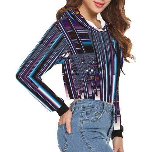 Line Bar All Over Print Crop Hoodie for Women (Model H22)