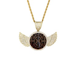 Halloween Skeleton by Artdream Wings Gold Photo Pendant with Rope Chain