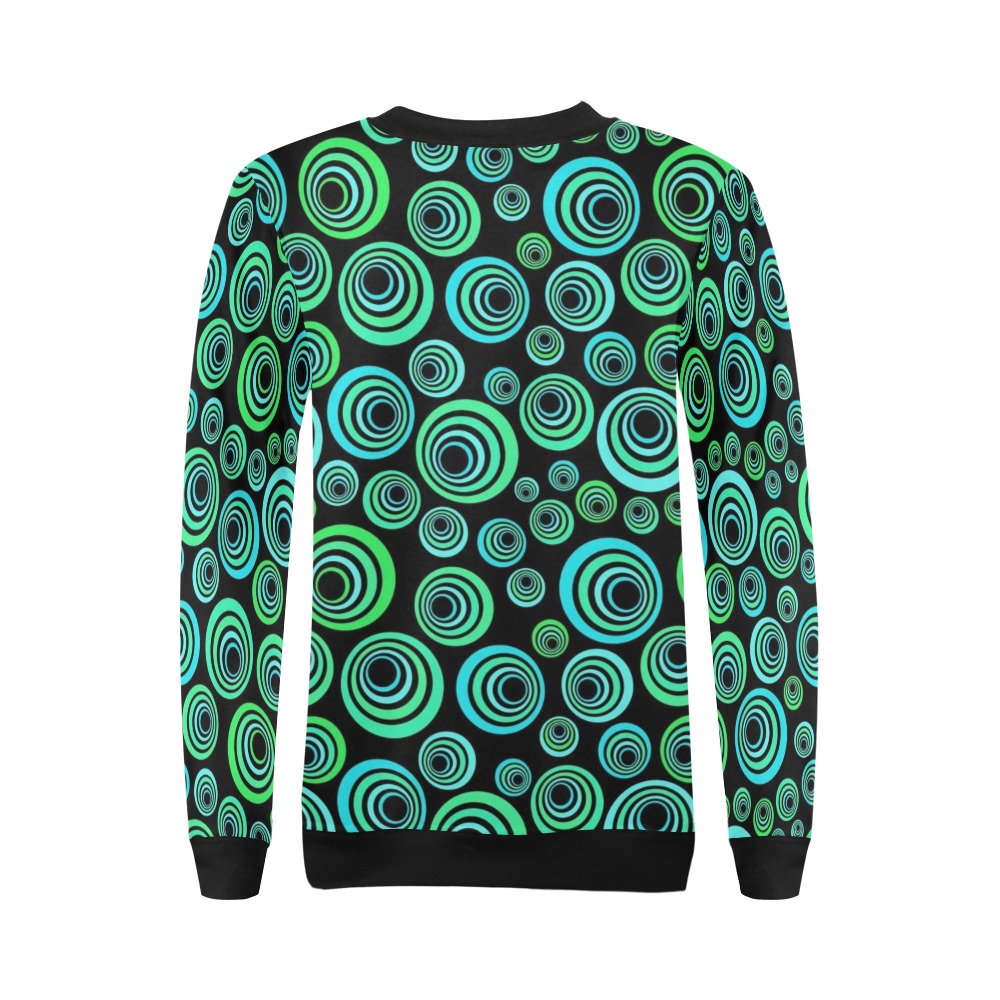 Retro Psychedelic Pretty Green Pattern All Over Print Crewneck Sweatshirt for Women (Model H18)