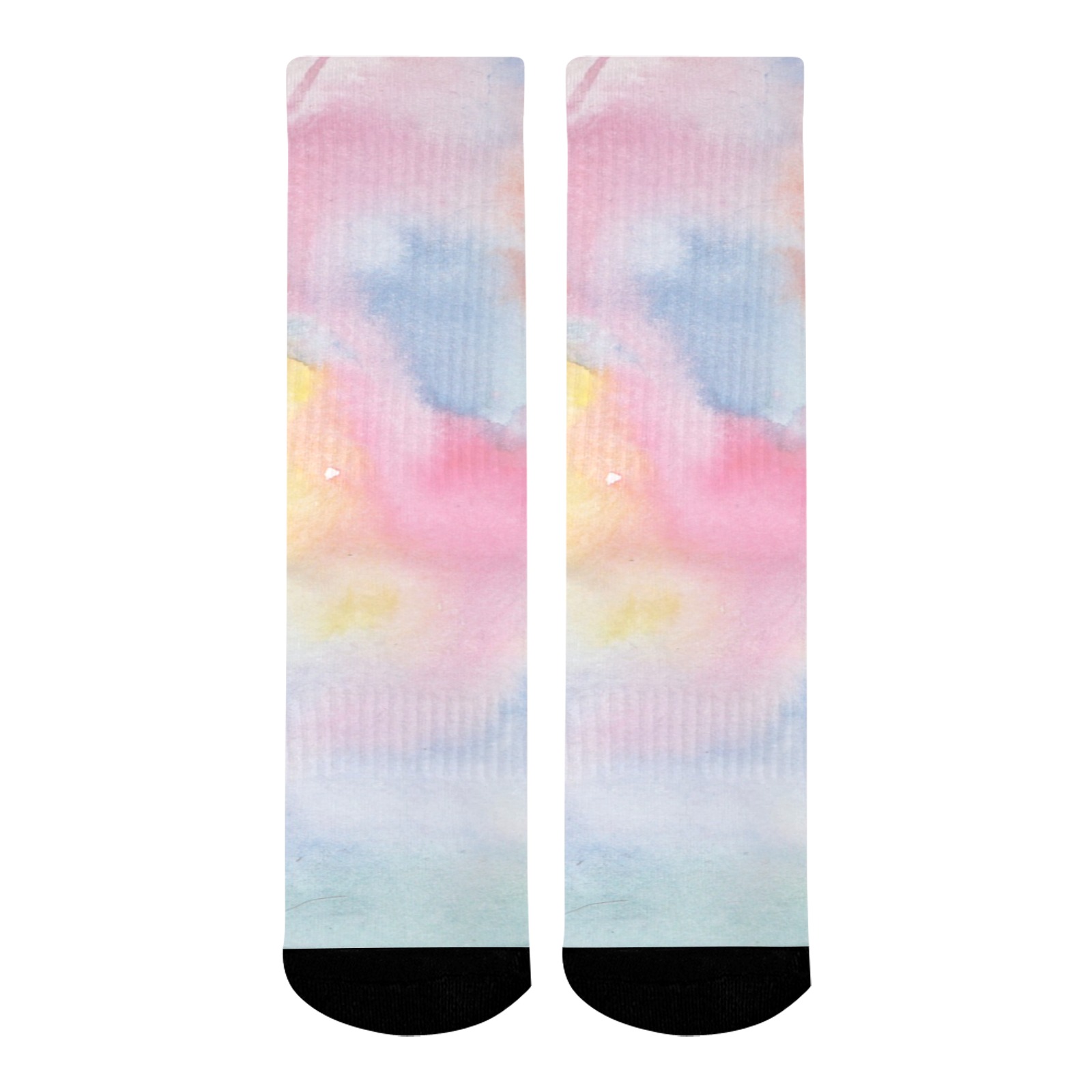 Colorful watercolor Mid-Calf Socks (Black Sole)