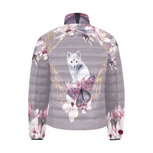 Fairytale Prince Butterfly flowers lilac silver fox Men's Stand Collar Padded Jacket (Model H41)