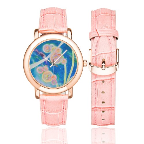 Pleiades Flower Women's Rose Gold Leather Strap Watch(Model 201)