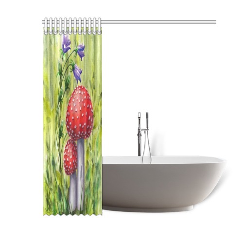 Red Mushroom Violet Flower Floral Watercolors Shower Curtain 60"x72"