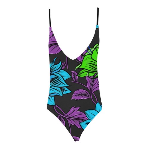 Neon Tropical Turquoise Sexy Lacing Backless One-Piece Swimsuit (Model S10)