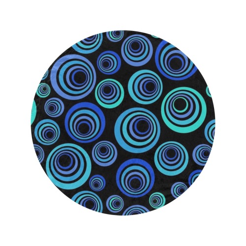 Retro Psychedelic Pretty Blue Pattern Circular Ultra-Soft Micro Fleece Blanket 60"