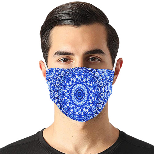 Blue Mandala Mehndi Style G403 Flat Mouth Mask with Drawstring