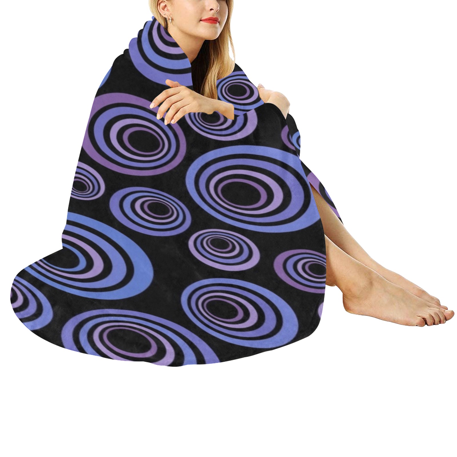Retro Psychedelic Pretty Purple Pattern Circular Ultra-Soft Micro Fleece Blanket 47"