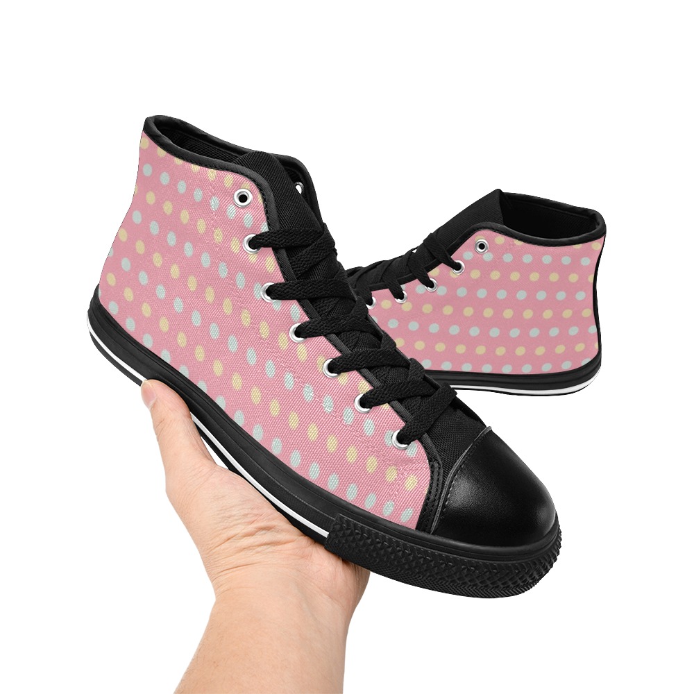 Colorful Dots On Pink Women's Classic High Top Canvas Shoes (Model 017)