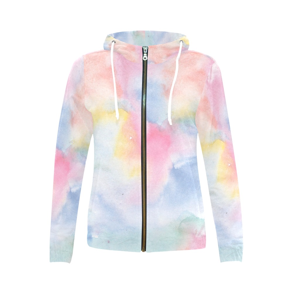 Colorful watercolor All Over Print Full Zip Hoodie for Women (Model H14)