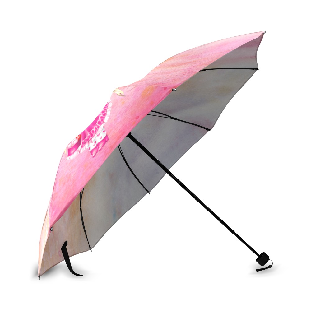 Blond pummy doll on artistic pink and grey gradient Foldable Umbrella (Model U01)