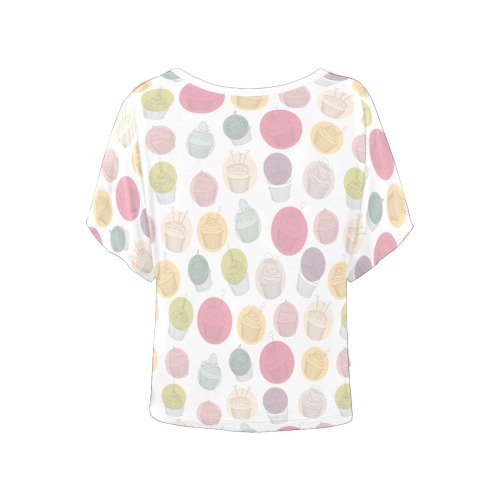 Colorful Cupcakes Women's Batwing-Sleeved Blouse T shirt (Model T44)