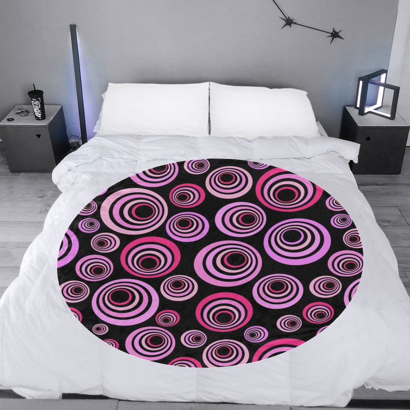 Retro Psychedelic Pretty Pink Pattern Circular Ultra-Soft Micro Fleece Blanket 47"