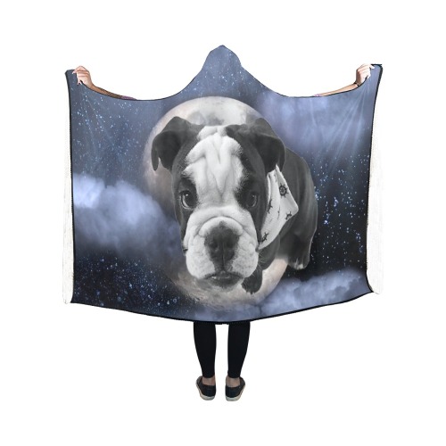 Dog Pug on Moon Hooded Blanket 50''x40''
