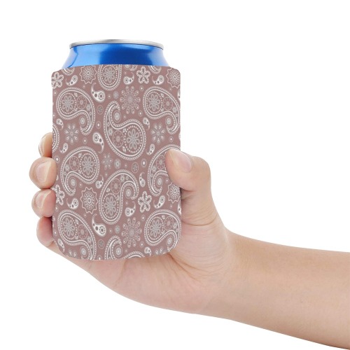 White and rose gold paisley Neoprene Can Cooler 4" x 2.7" dia.