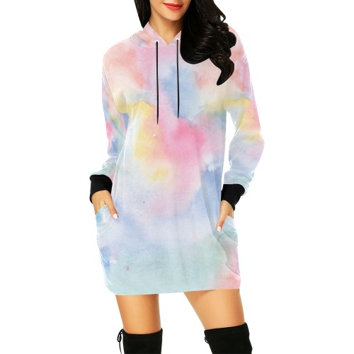 Colorful watercolor All Over Print Hoodie Mini Dress (Model H27)