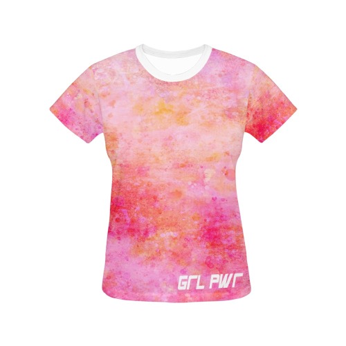 GRL PWR - pink red yellow splash All Over Print T-Shirt for Women (USA Size) (Model T40)