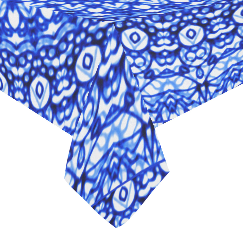 Blue Mandala Mehndi Style G403 Cotton Linen Tablecloth 60" x 90"