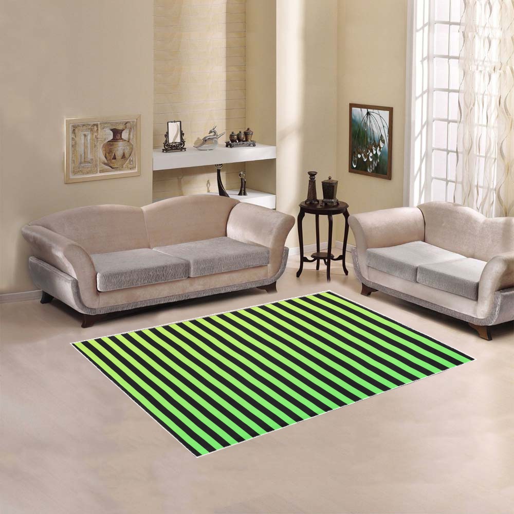Green Ombre Stripes on Black Area Rug 5'3''x4'