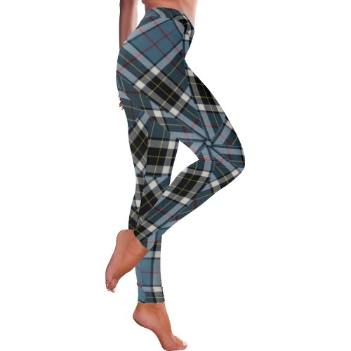 Thompson Blue Tartan Women's Low Rise Leggings (Invisible Stitch) (Model L05)