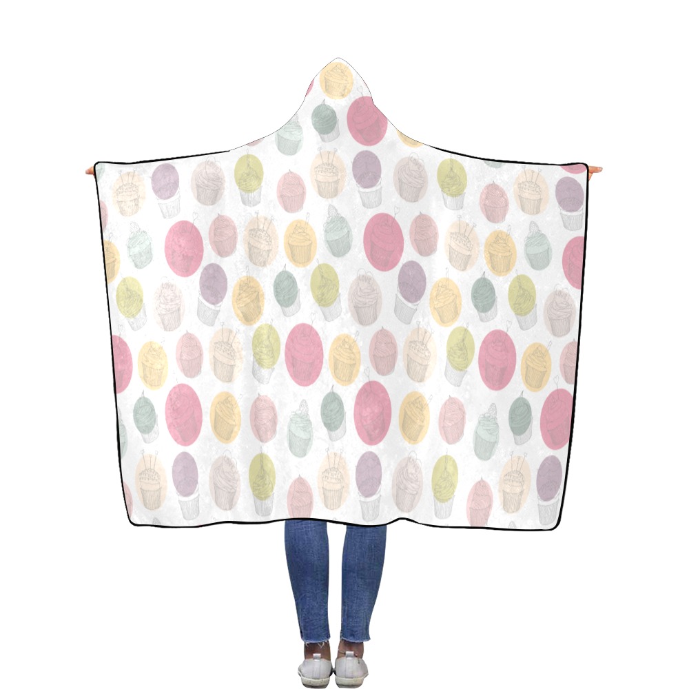 Colorful Cupcakes Flannel Hooded Blanket 56''x80''