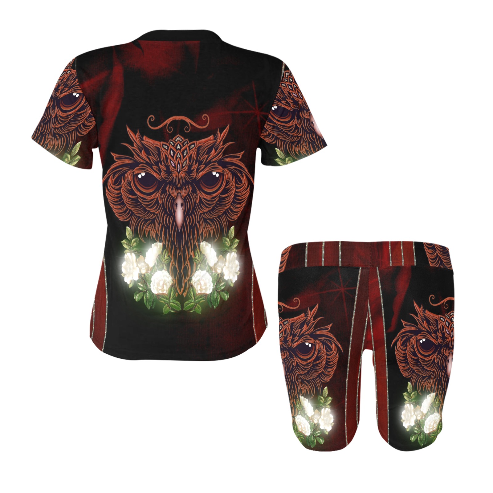 Awesome owl with flowers Women's Short Yoga Set