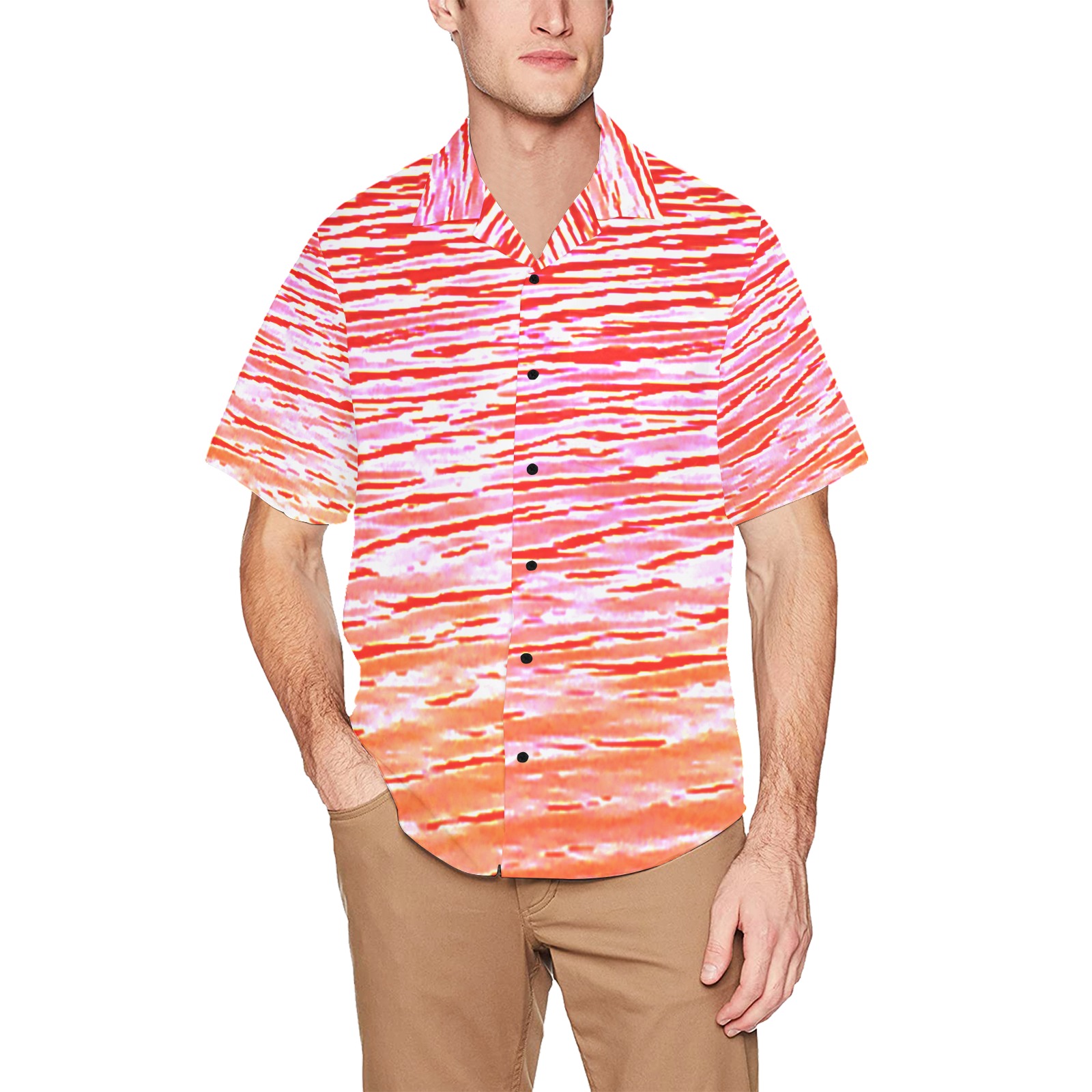 Orange and red water Hawaiian Shirt with Chest Pocket (Model T58)