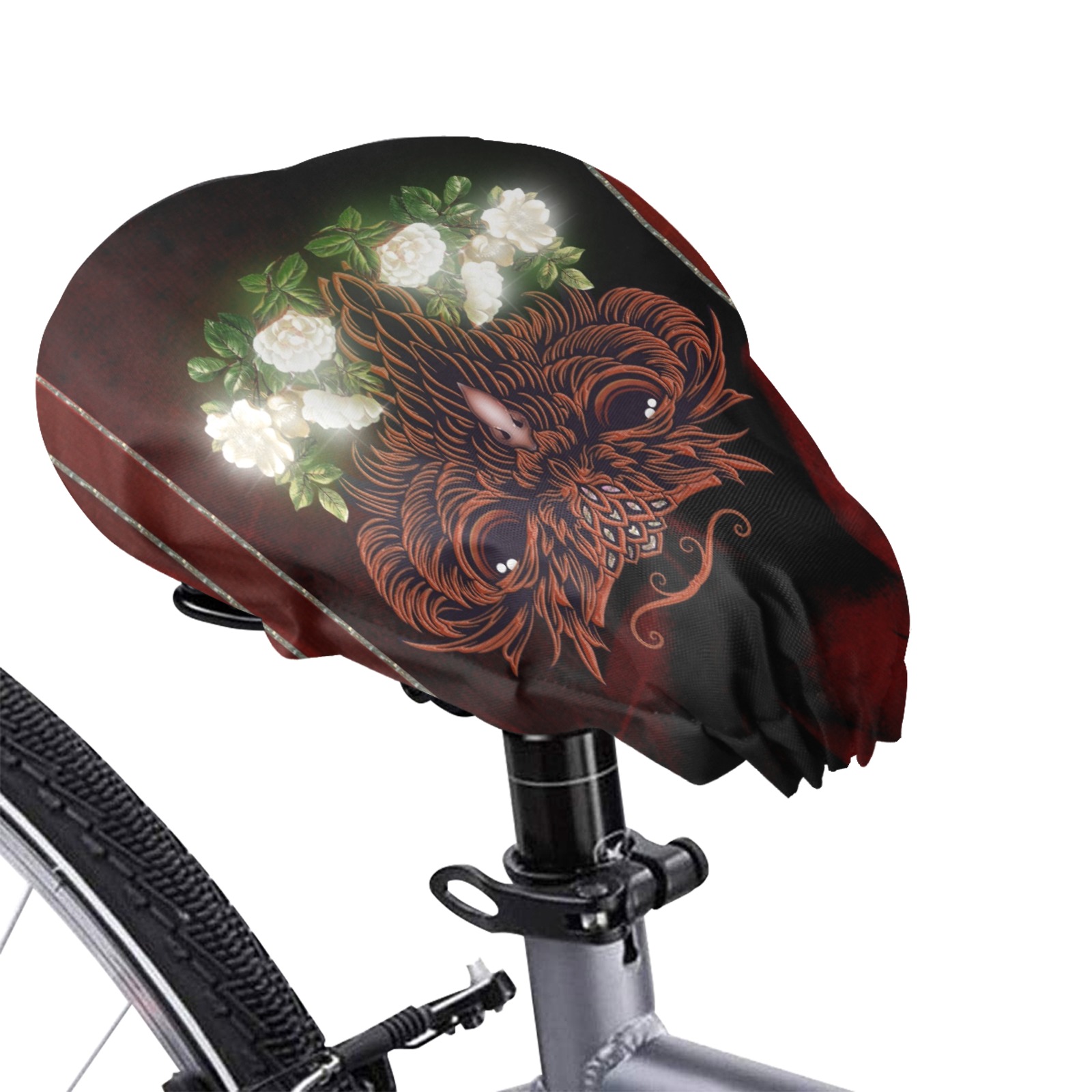 Awesome owl with flowers Waterproof Bicycle Seat Cover