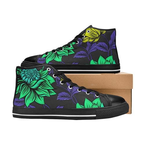 Neon Tropical Green Men’s Classic High Top Canvas Shoes (Model 017)