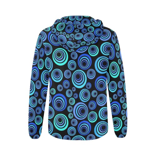 Retro Psychedelic Pretty Blue Pattern All Over Print Full Zip Hoodie for Women (Model H14)