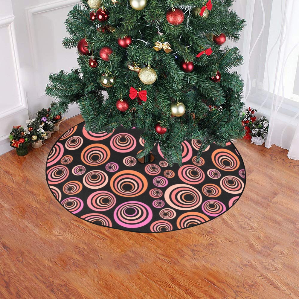 Retro Psychedelic Pretty Orange Pattern Christmas Tree Skirt 47" x 47"