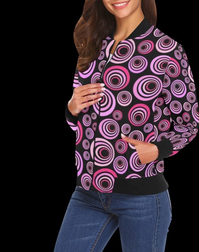 Retro Psychedelic Pretty Pink Pattern All Over Print Bomber Jacket for Women (Model H19)