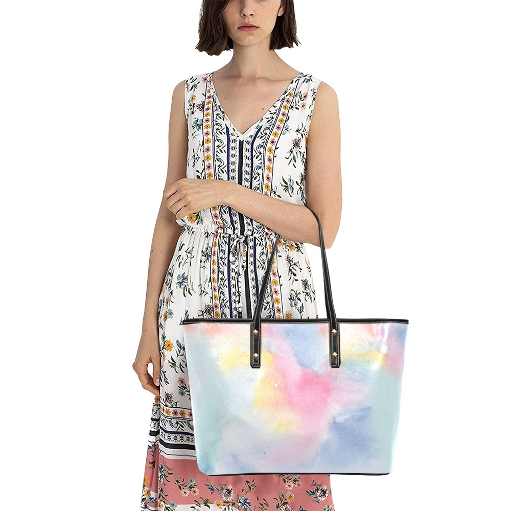 Colorful watercolor Chic Leather Tote Bag (Model 1709)
