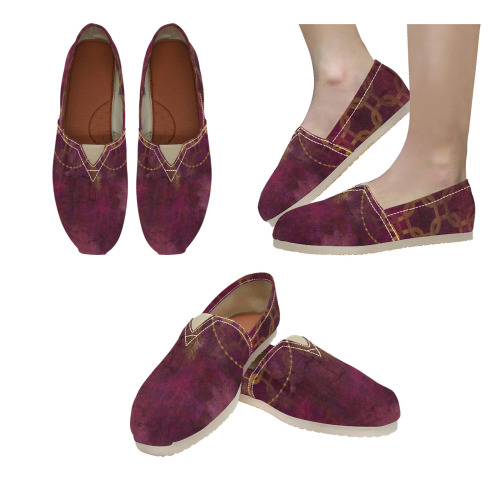 BurgundyGold Casual Shoes Women's Classic Canvas Slip-On (Model 1206)