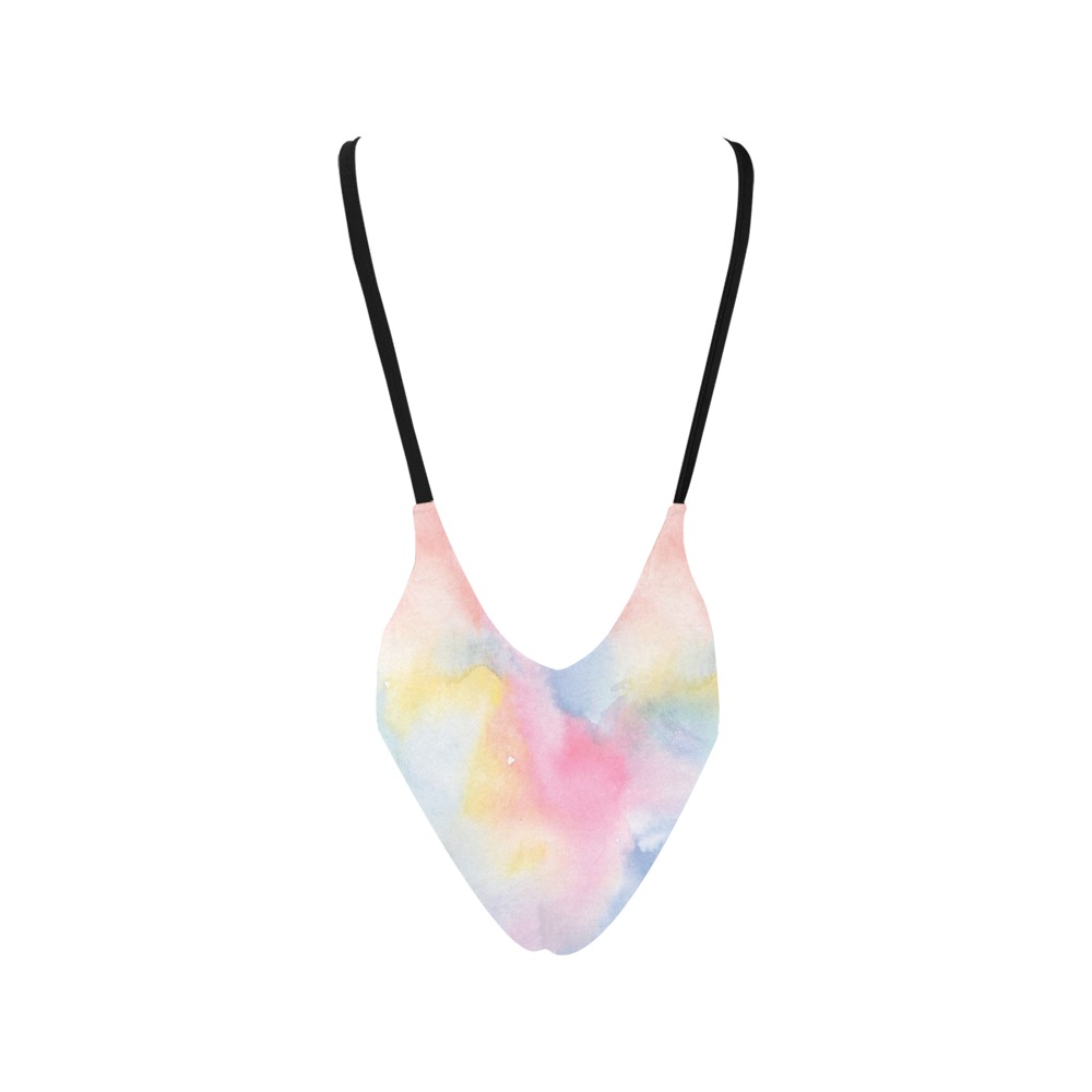 Colorful watercolor Sexy Low Back One-Piece Swimsuit (Model S09)