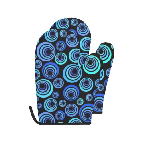 Retro Psychedelic Pretty Blue Pattern Oven Mitt (Two Pieces)
