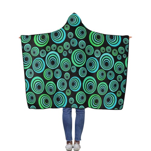 Retro Psychedelic Pretty Green Pattern Flannel Hooded Blanket 50''x60''