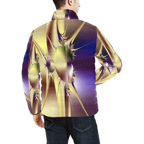 Fractal Gold Men's Stand Collar Padded Jacket (Model H41)