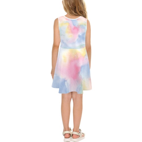 Colorful watercolor Girls' Sleeveless Sundress (Model D56)