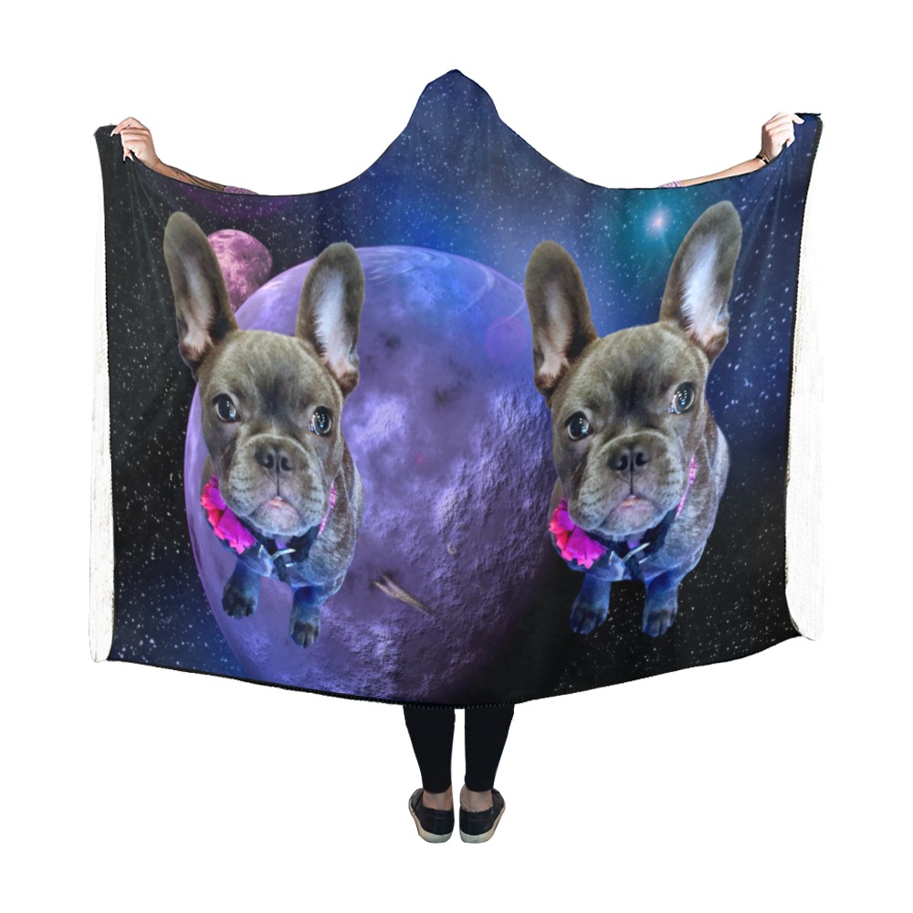 Dog French Bulldog and Planets Hooded Blanket 60''x50''